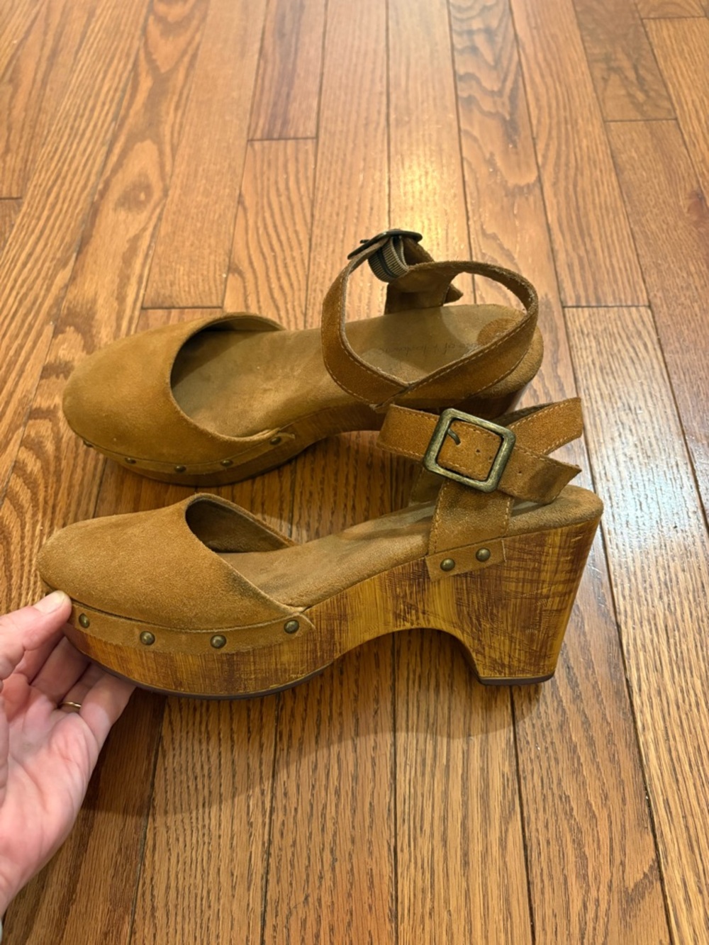 House of Harlow 1960 Cherub Suede Platform Clogs in Tan with Ankle Strap